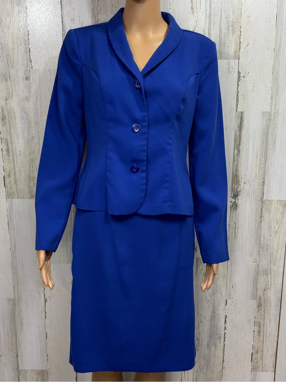 MetroStyle Vintage Royal Blue Polyester Skirt Suit